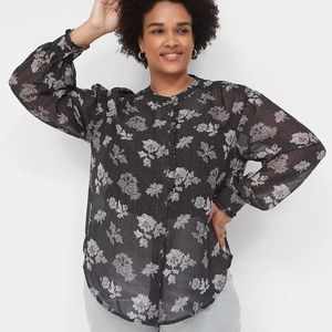 Sheer Ruffled Button-Down Chiffon Top